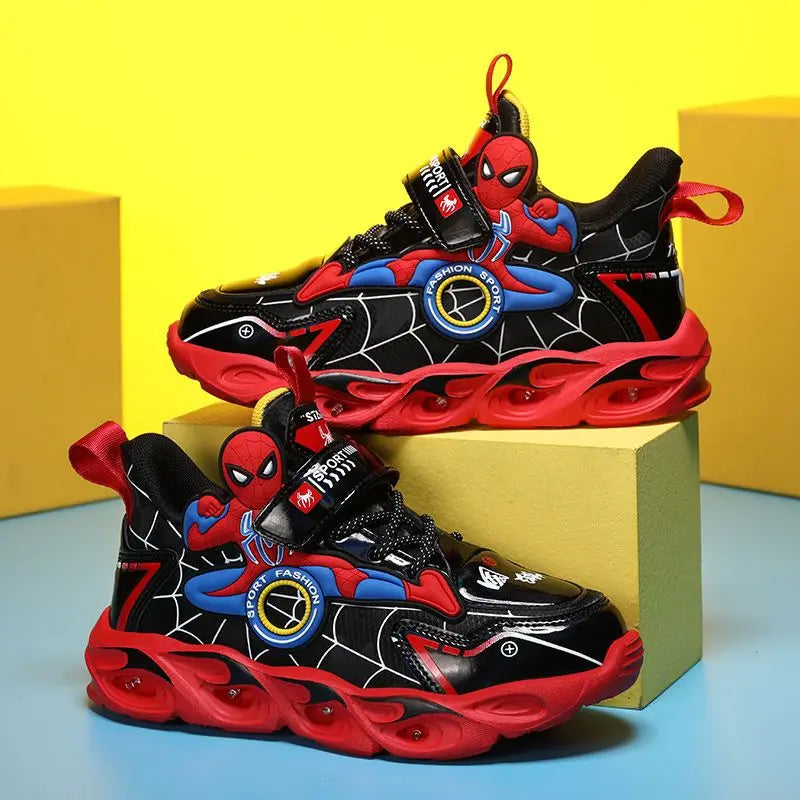 Disney Boys LED Shoes – Cartoon Sports Sneakers with Non-Slip Leather, Size 25-35, Perfect for Running