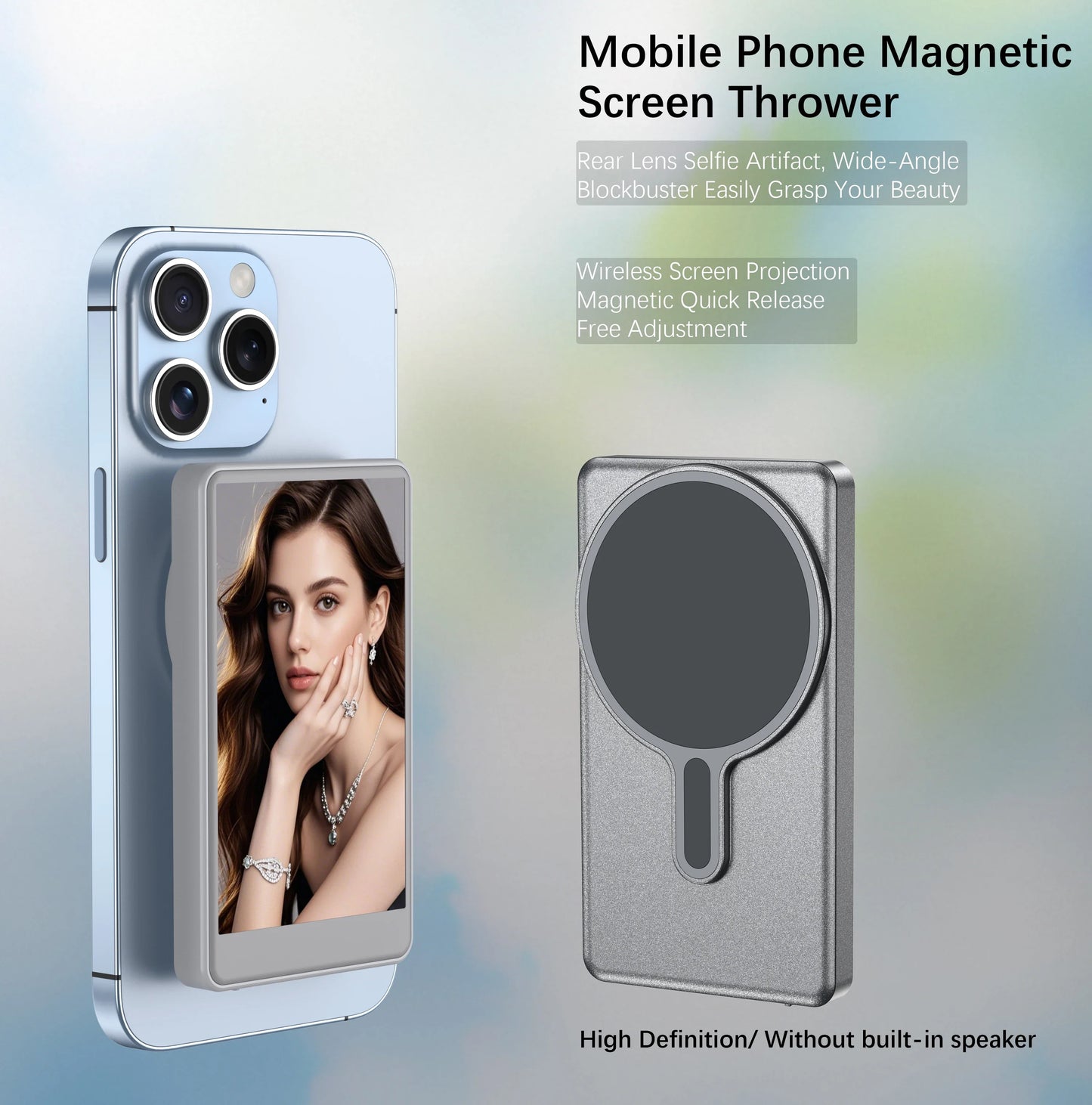 Vlog Selfie Monitor Screen for Phone – Rear Camera Display with MagSafe Magnetic Mount and Wireless Connection for Live Streaming
