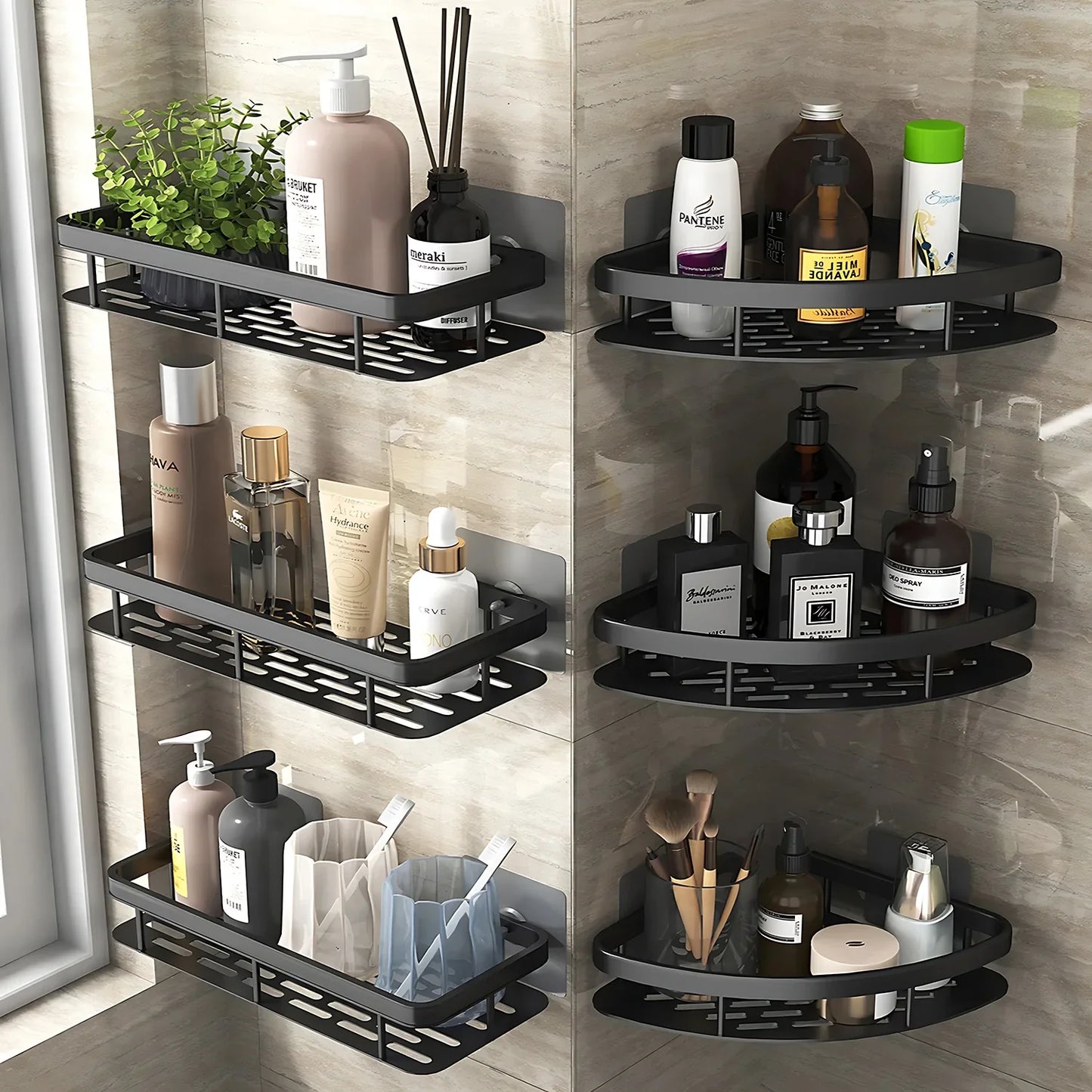 Aluminum Alloy Bathroom Shelf - No Drill Kitchen Storage Organizer, Shampoo Rack, Shower Shelf, Easy Install Bathroom Accessories