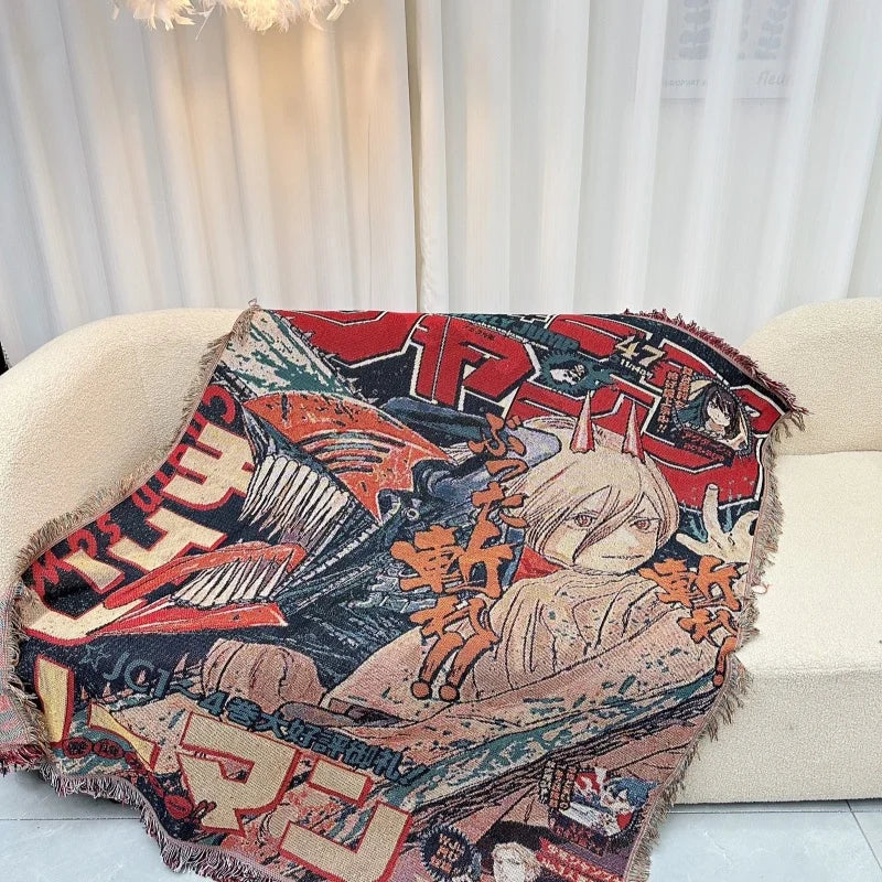 Anime Dragon Ball & One Piece Cotton Blanket – Casual Decorative Throw for Bed, Sofa, and Home Decor
