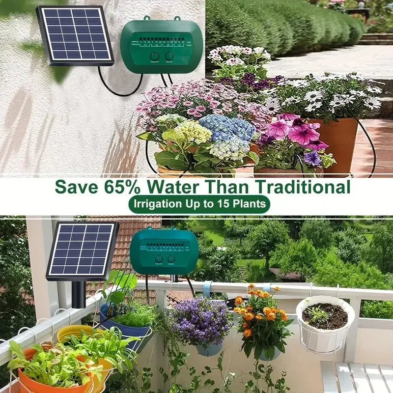 Solar Intelligent Irrigation Kit 6V 2W – Built-in 1800mAh Battery Automatic Timed Watering System for Potted Plants DIY Garden Care