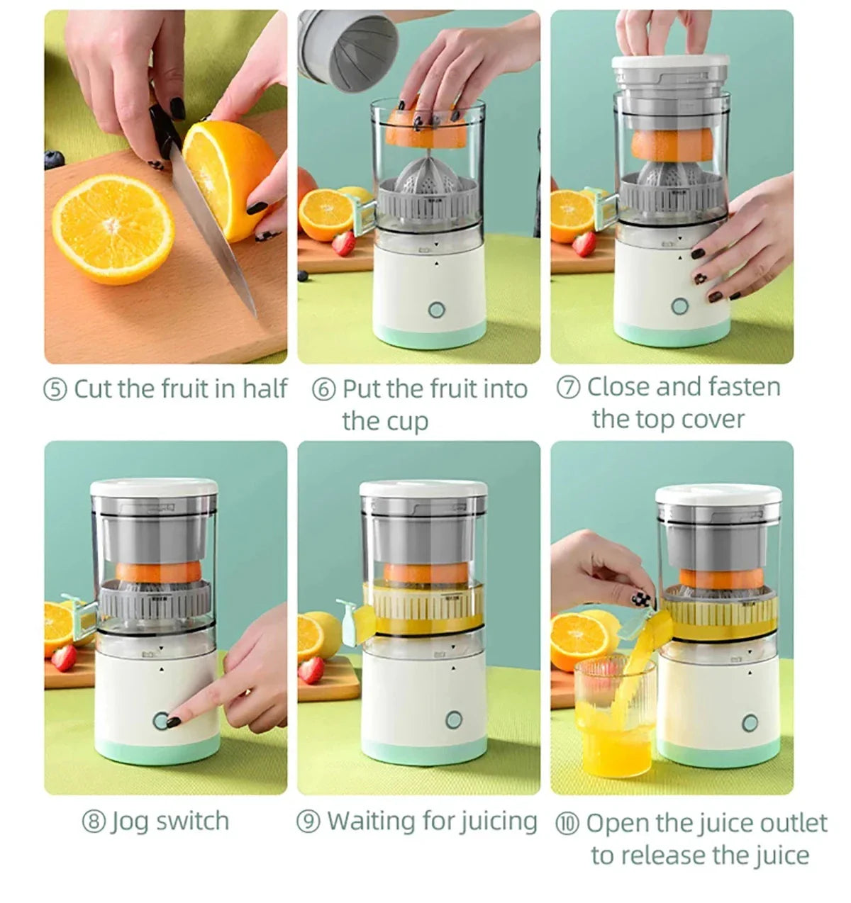 Portable Electric Juicer | Wireless USB Rechargeable Orange & Lemon Squeezer | Slow Juicers for Household Kitchen