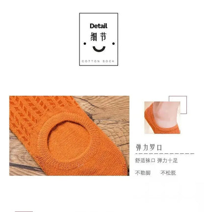 5 Pairs Women's Silicone Invisible Boat Socks - Summer Solid Color Ankle Socks, Soft Cotton Slipper, Size 35-40 EUR