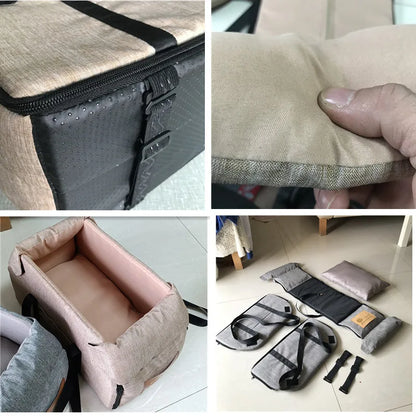 Portable Dog Car Seat Bed | Central Car Carrier for Small Dogs & Cats | Safety Travel Bag for Pet Accessories