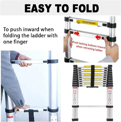 DayPlus 6.2M Multi-Purpose Telescopic Ladder — Aluminum Folding Extendable Ladder with Removable Hook, Non-Slip, 150kg/330lb Capacity