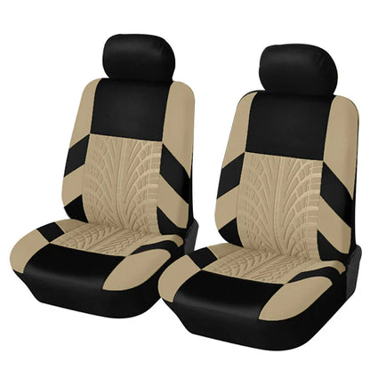 Tire Track Pattern Universal Car Seat Covers – Cloth Automotive Interior Protectors for Car, SUV & Van with Airbag Compatible Design