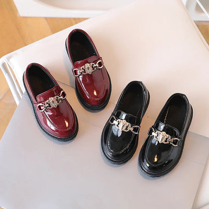 Children's Black Princess Leather Shoes - Soft Sole British Style Performance Shoes for Girls