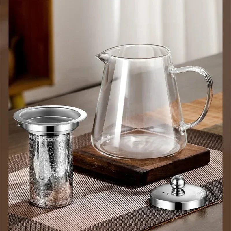 450ml-950ml Heat-Resistant Glass Teapot – Stainless Steel Tea Strainer Infuser, Flower Kettle for Kung Fu Teaware, Puer & Oolong Tea