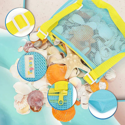 Beach Toy Mesh Bag - Kids Shell Storage Bag for Beach Toys - Seashell Bag, Mesh Pool Bag, Sand Toys, Swimming Accessories for Boys and Girls