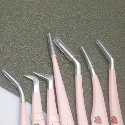 6 Types False Eyelash Tweezers — Stainless Steel Anti-Static Curved & 3D Lash Tools