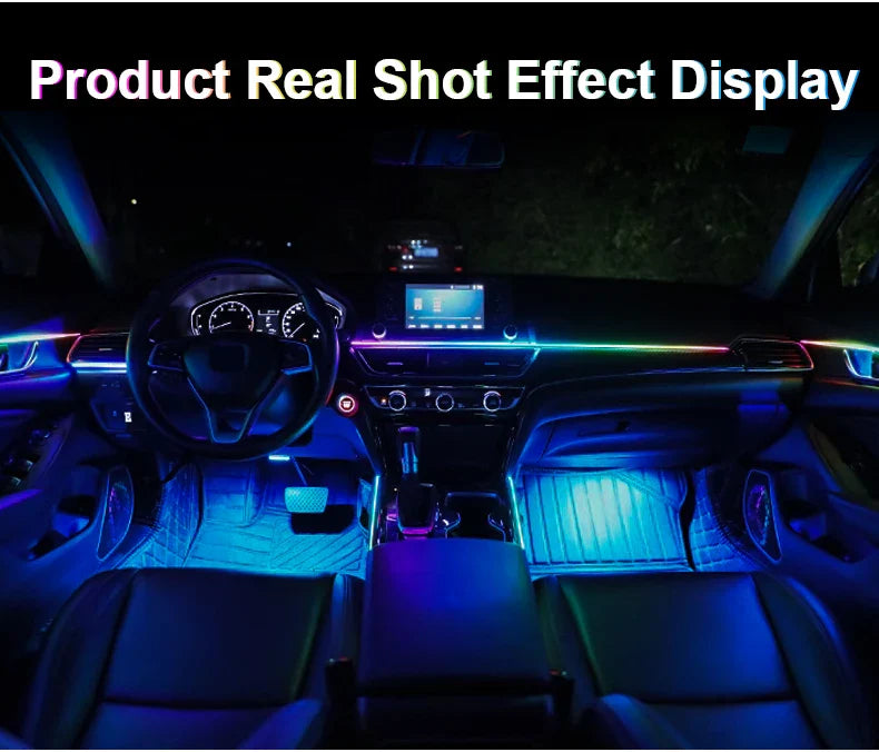 6/10/14/18-in-1 LED Car Ambient Lights – RGB 213 64-Color Acrylic Strips, Rainbow Symphony Streamer Interior Atmosphere Lamp Kit