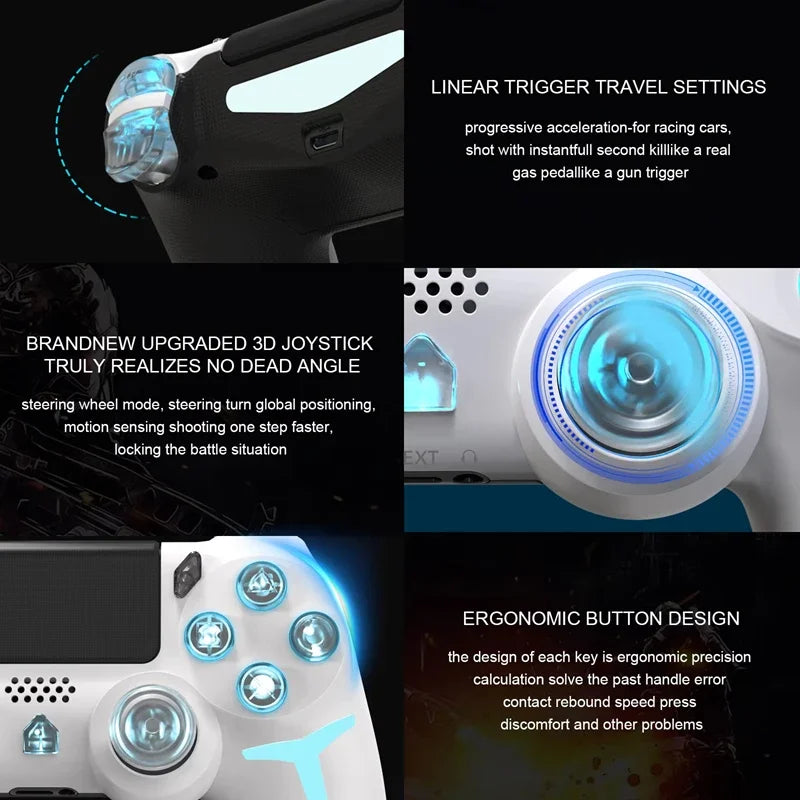 LED Bluetooth Wireless Gamepad – 6-Axis Gyroscope Dual Vibration RGB Controller for PS4, PS3 & PC