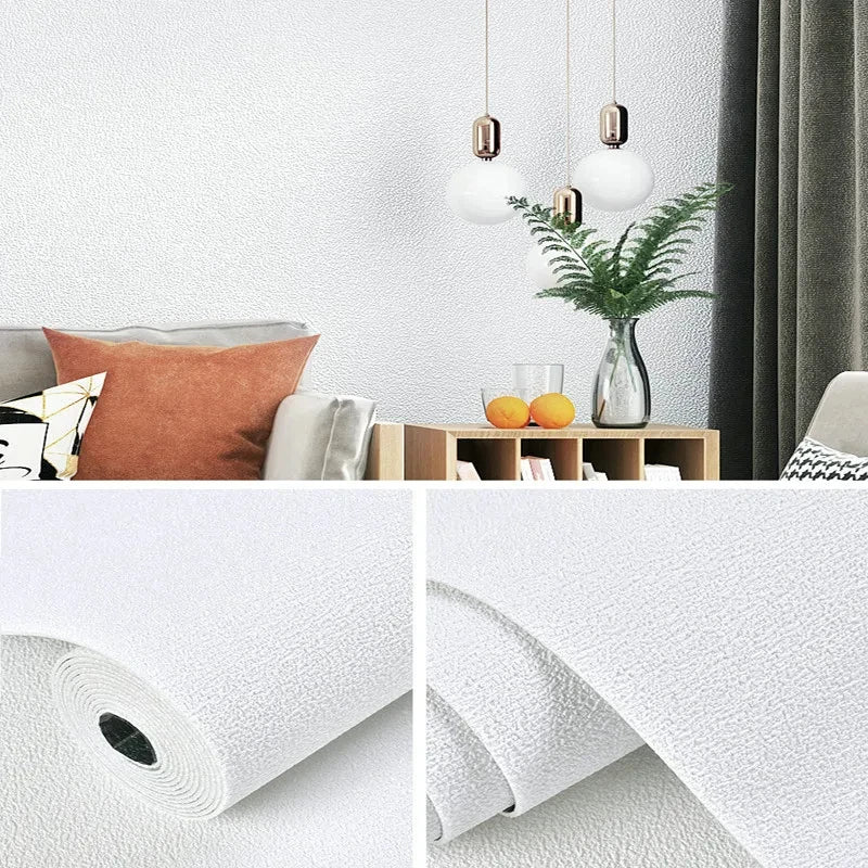 Linen 3D Foam Self-Adhesive PVC Wallpaper - Solid Color, Thickened Waterproof Wall Stickers for Home Renovation & Decor