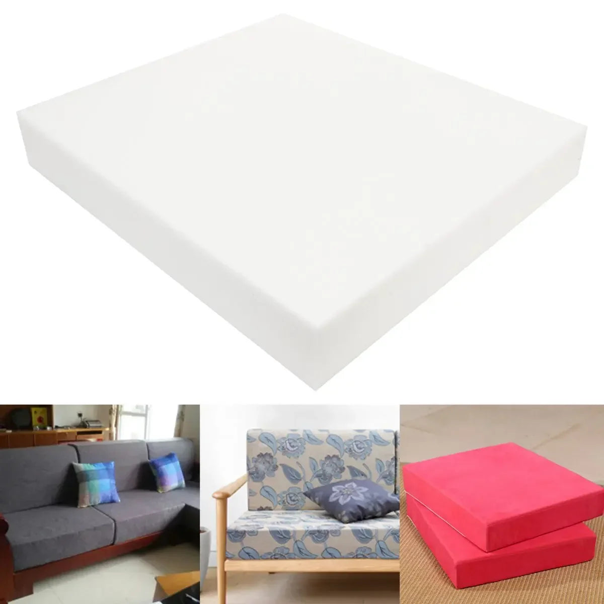 High-Density Chair Foam Cushion – White Square Upholstery Replacement Seat Pad, Premium Quality