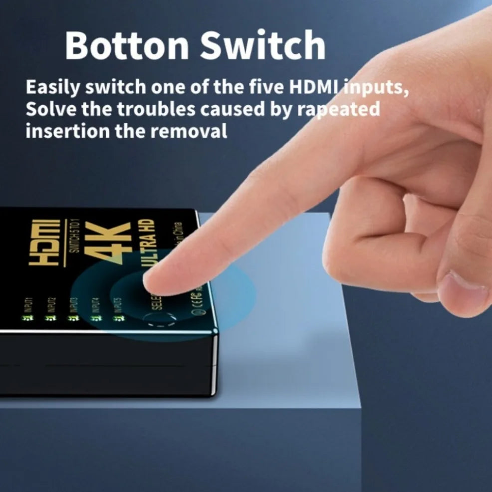 5x1 HDMI Switch 4K – 5 Input 1 Output Video Switcher with IR Remote for Xbox, PS4, PC, Laptop & HDTV