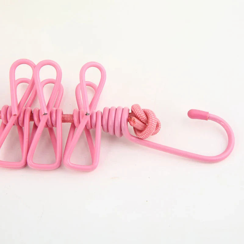 Portable Clothing Clothesline with 12 Clips - Retractable Laundry Dryer Clothes Rope Drying Rack for Outdoor Cloth Hanging