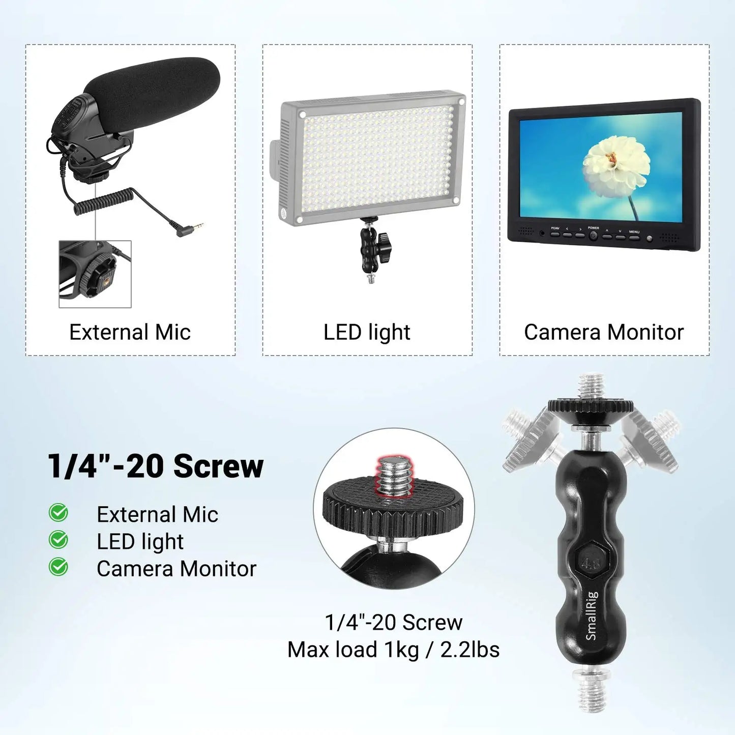SmallRig Universal Magic Arm with Small Ball Head – Adjustable Monitor Mount Rotating Arm for Sony A7S3, Canon Cameras & Camera Cage Rig Setup