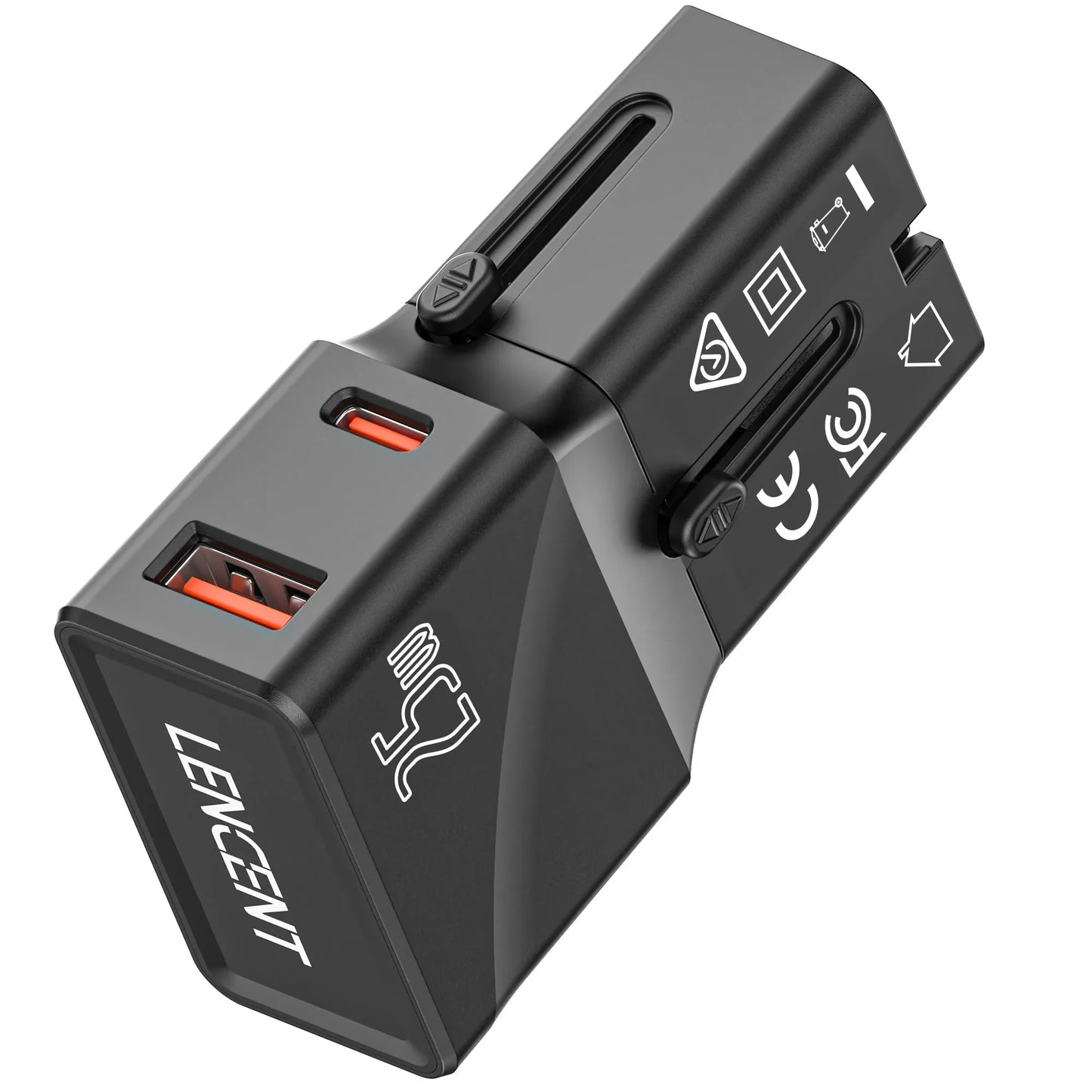 LENCENT Universal Travel Adapter – USB QC 3.0 & PD 20W Type-C Fast Charger for US, EU, UK, AUS Travel