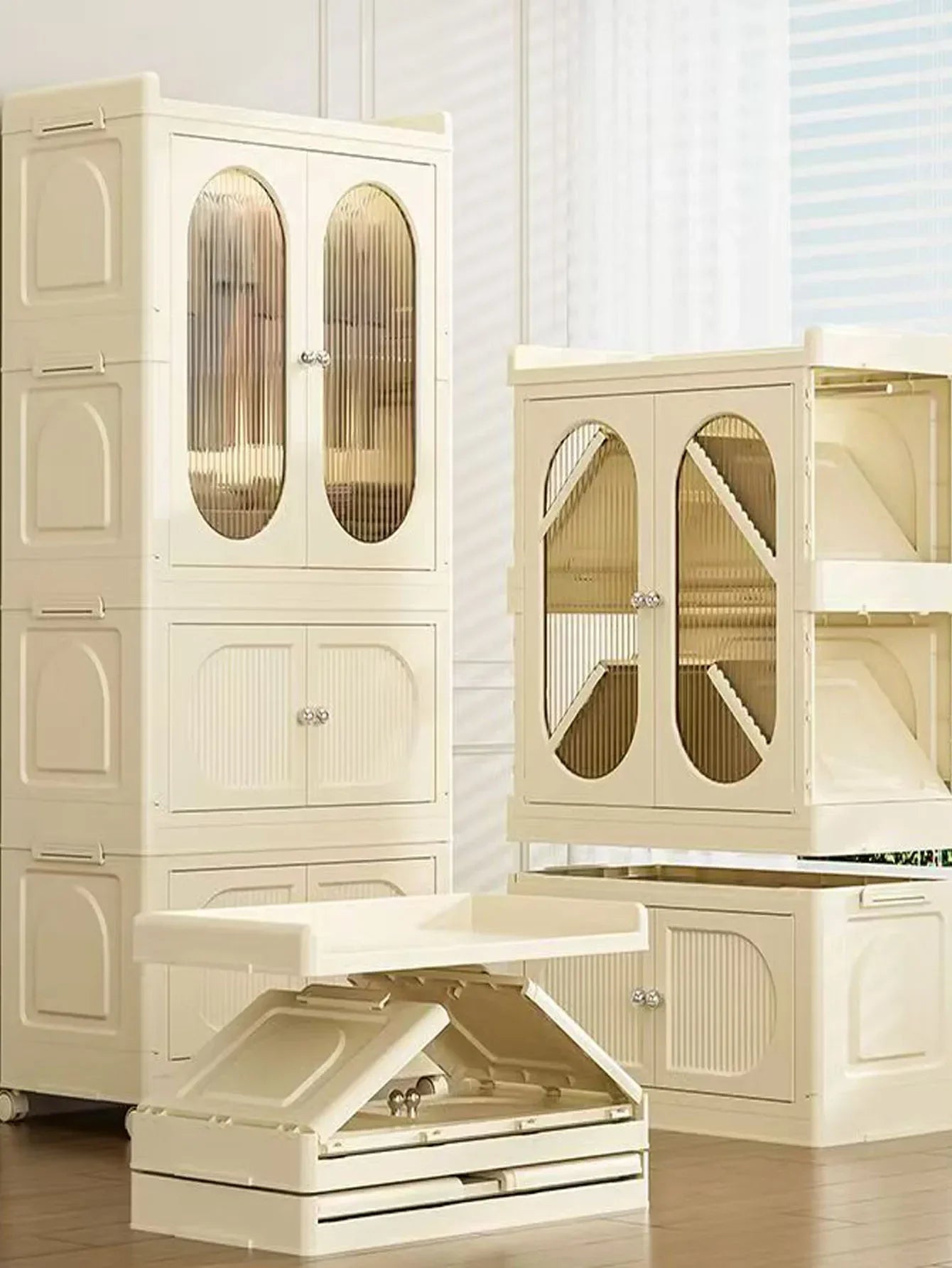 Foldable Storage Cabinet with Drawers – Dustproof Wardrobe Organizer for Home & Office