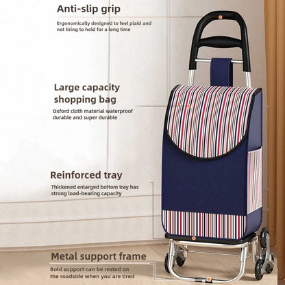 Foldable Outdoor Shopping Cart - Waterproof Large Capacity Utility Cart with Stair-Climbing Wheels