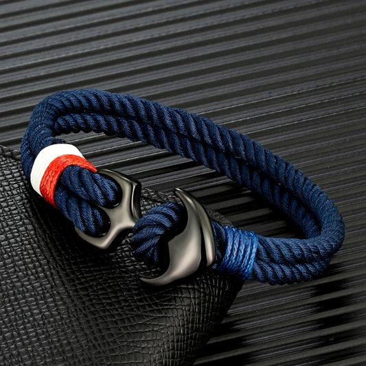 MKENDN Anchor Bracelet – Double Strand Nautical Waterproof Rope with Black Stainless Steel Sport Buckle for Men & Women