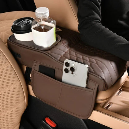 Car Center Console Armrest Box Pad Elevator Cushion – Storage Organizer with Tissue Holder, Cup Slot & Elbow Rest Interior Decor