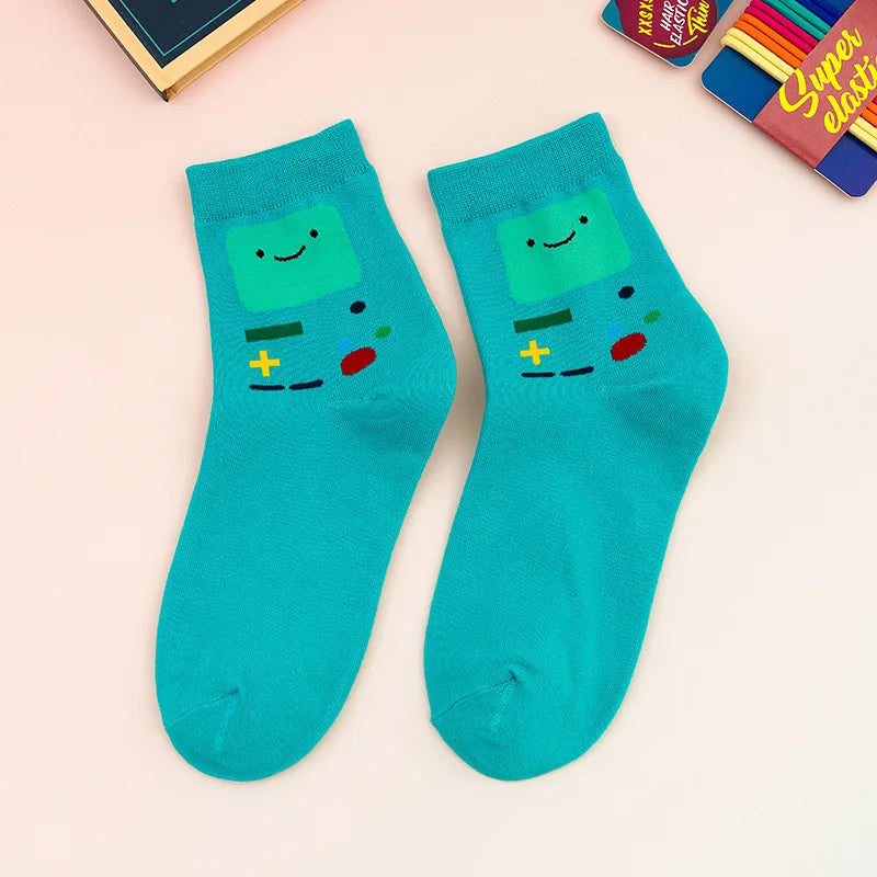 5 Pairs Cartoon Cute Women’s Socks – Fun Patterned Crew Socks, Colorful & Comfy for All Seasons