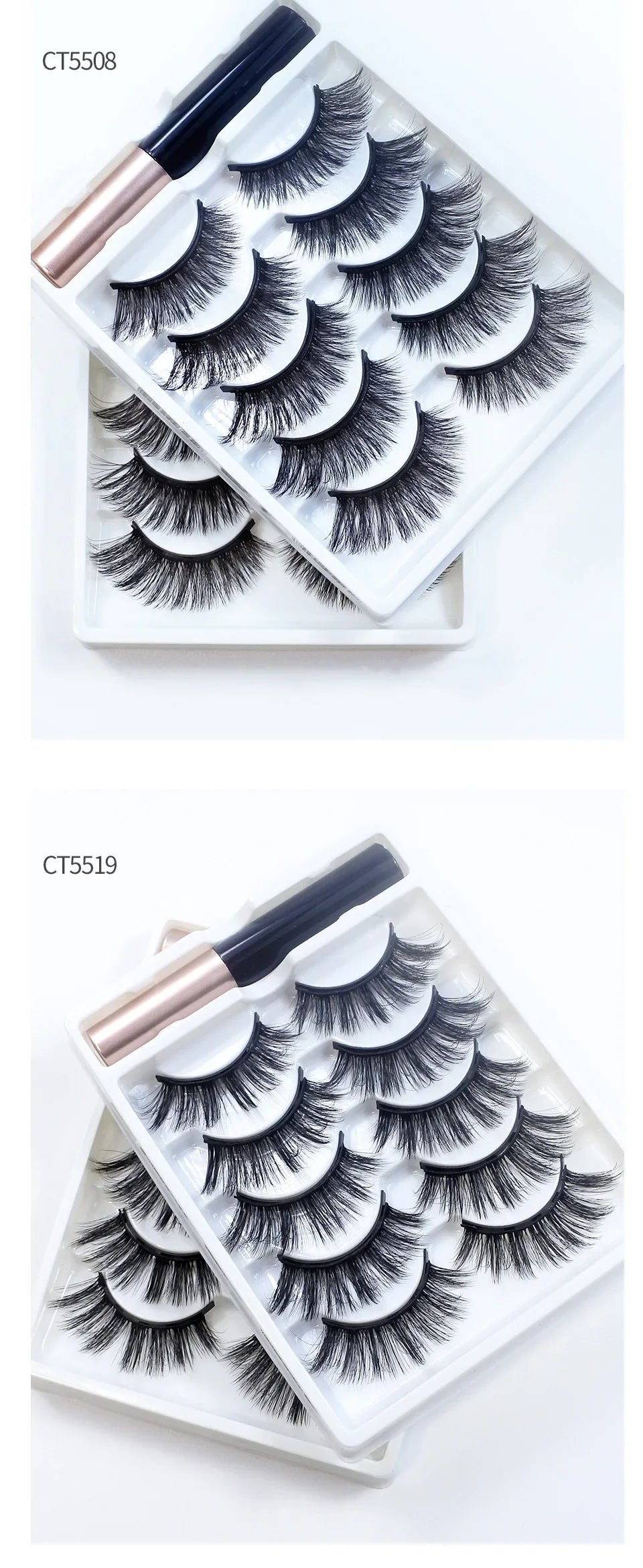 REDSIREN 5 Pairs Magnetic Eyelashes with Eyeliner – Reusable Thick Natural False Lashes