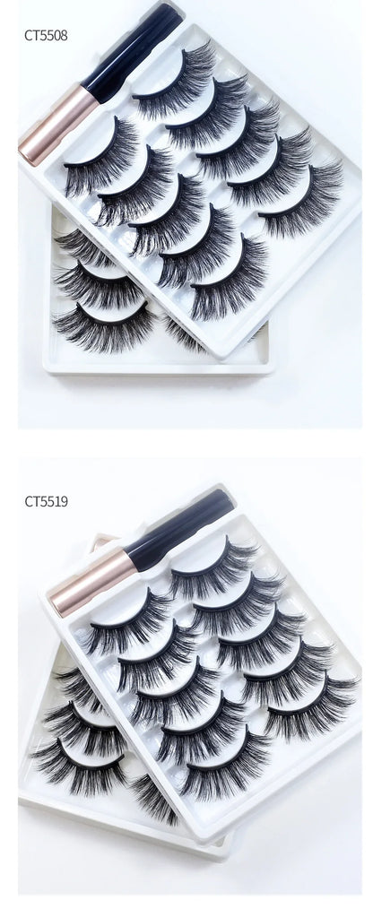 REDSIREN 5 Pairs Magnetic Eyelashes with Eyeliner – Reusable Thick Natural False Lashes