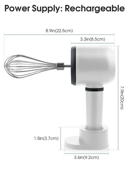 USB Rechargeable Electric Hand Blender — Wireless Portable 3-Speed Hand Whisk with 2 Attachments for Baking, Milk & Cream