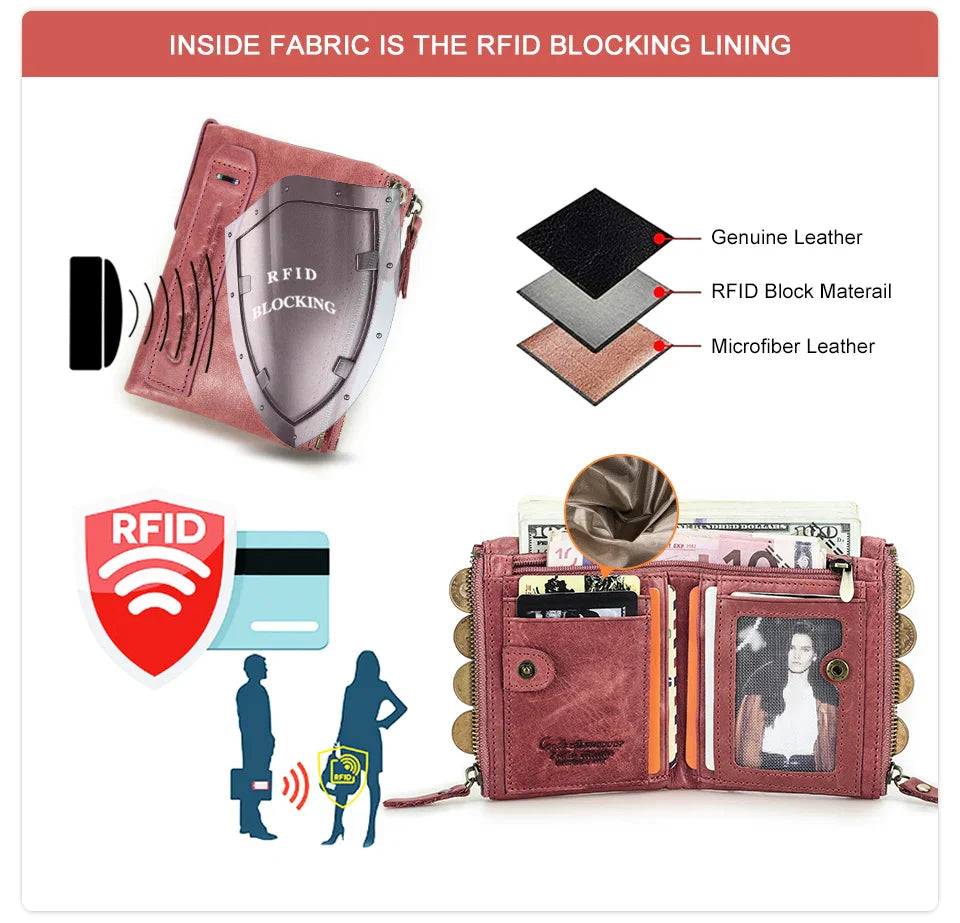 CONTACT'S Genuine Leather Short Wallet for Women — Luxury Designer Card & Coin Holder, Mini Money Clip Wallet with Free Shipping