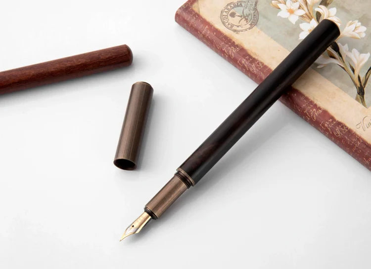Luxury Retro Wood and Bronze Fountain Pen - 0.5mm Calligraphy Ink Pen for Business, Art, and School, Ideal Student Stationery Gift