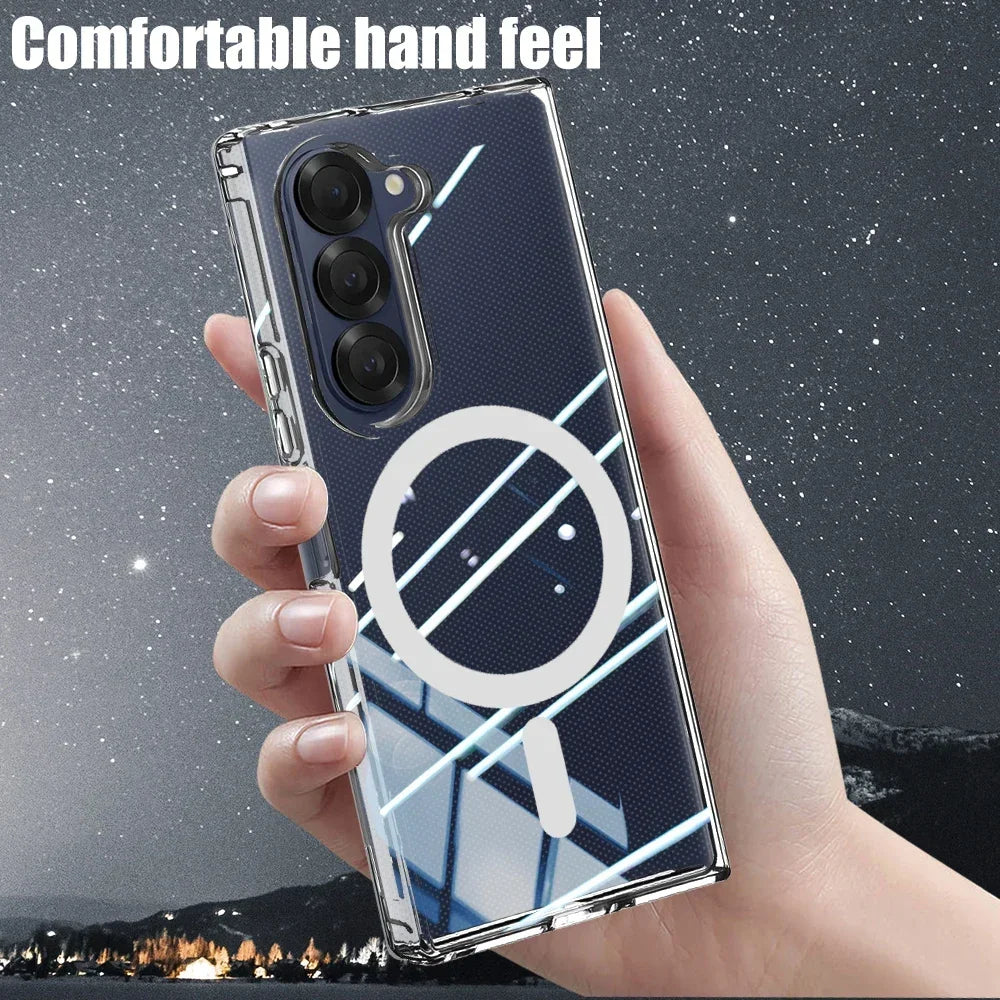 Clear Magnetic Shockproof Case for Samsung Galaxy Z Fold 6 – Magsafe Wireless Charging Compatible Cover