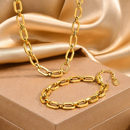 Chunky Gold-Plated Link Necklace — Stainless Steel Oval Chain Choker for Women, Minimalist Jewelry