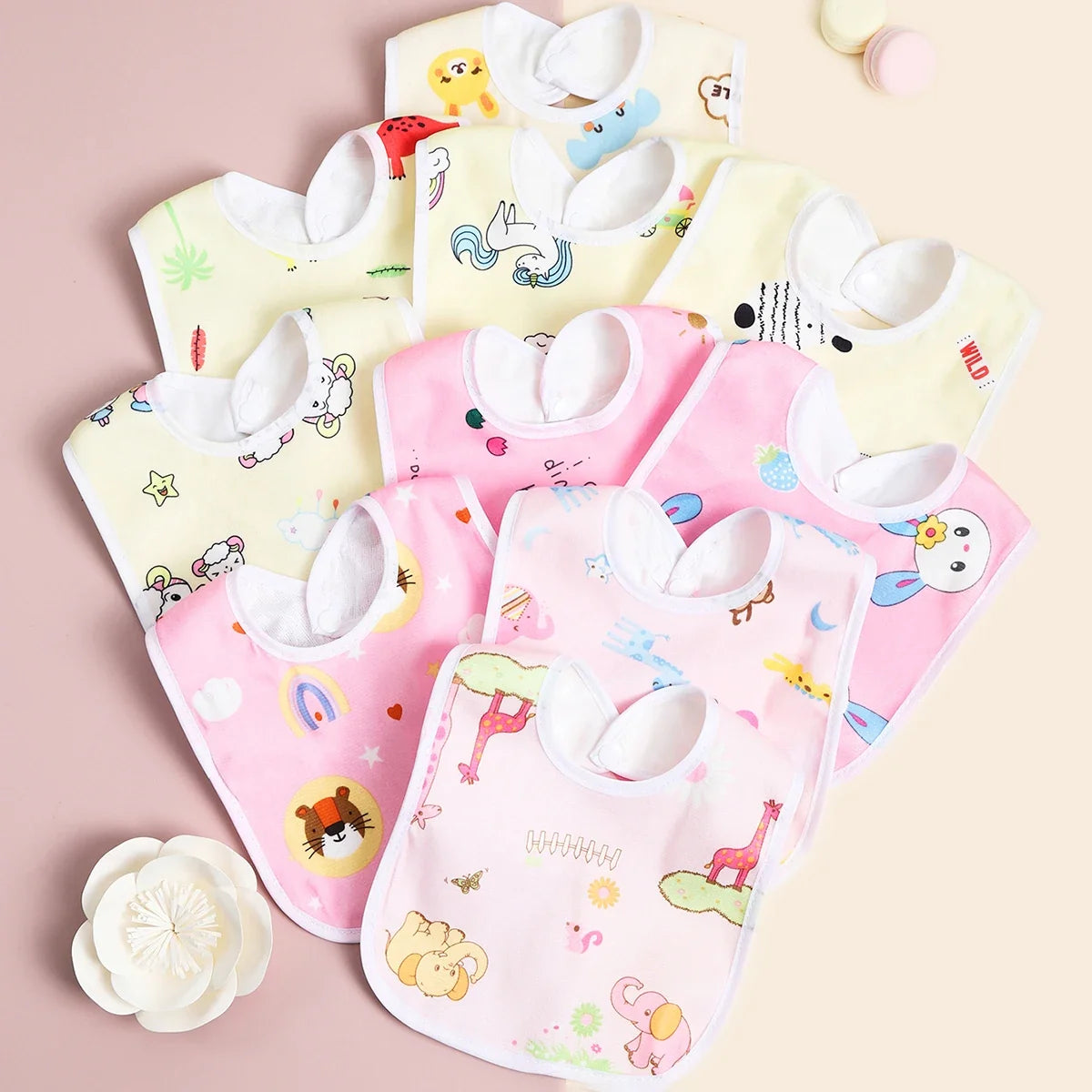 Cotton Baby Bib Set - 4/6/8/10PCS Waterproof Feeding Bibs & Toddler Scarf Protection for Newborn Boys Girls