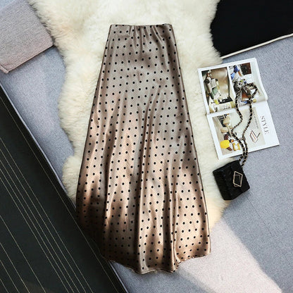 Seoulish Women’s Vintage Polka Dot Satin Mermaid Skirt – High Waist Midi Length Casual Spring Summer Fashion Skirt 2026