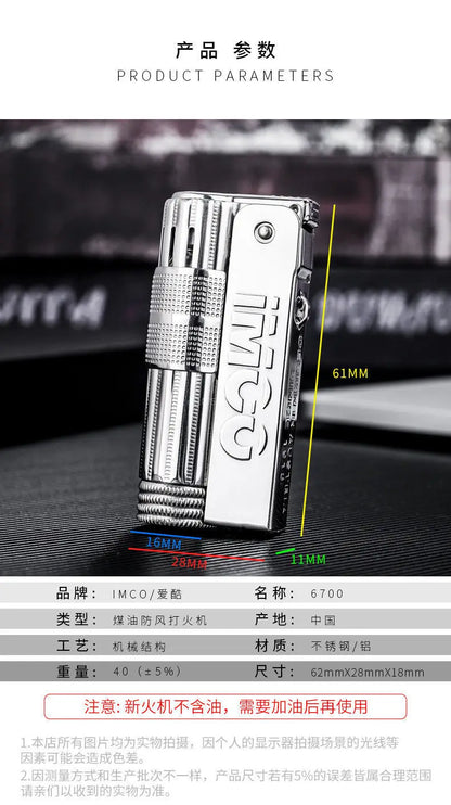 IMCO Aiku 6700 Metal Lighter – Austrian Retro Trench Design, Windproof Kerosene Lighter for Men’s Smoking Gift