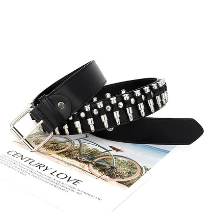 Punk Girl Bullet Rivet Belt — Goth-Inspired Leather Waistband, Fashionable Statement Accessory