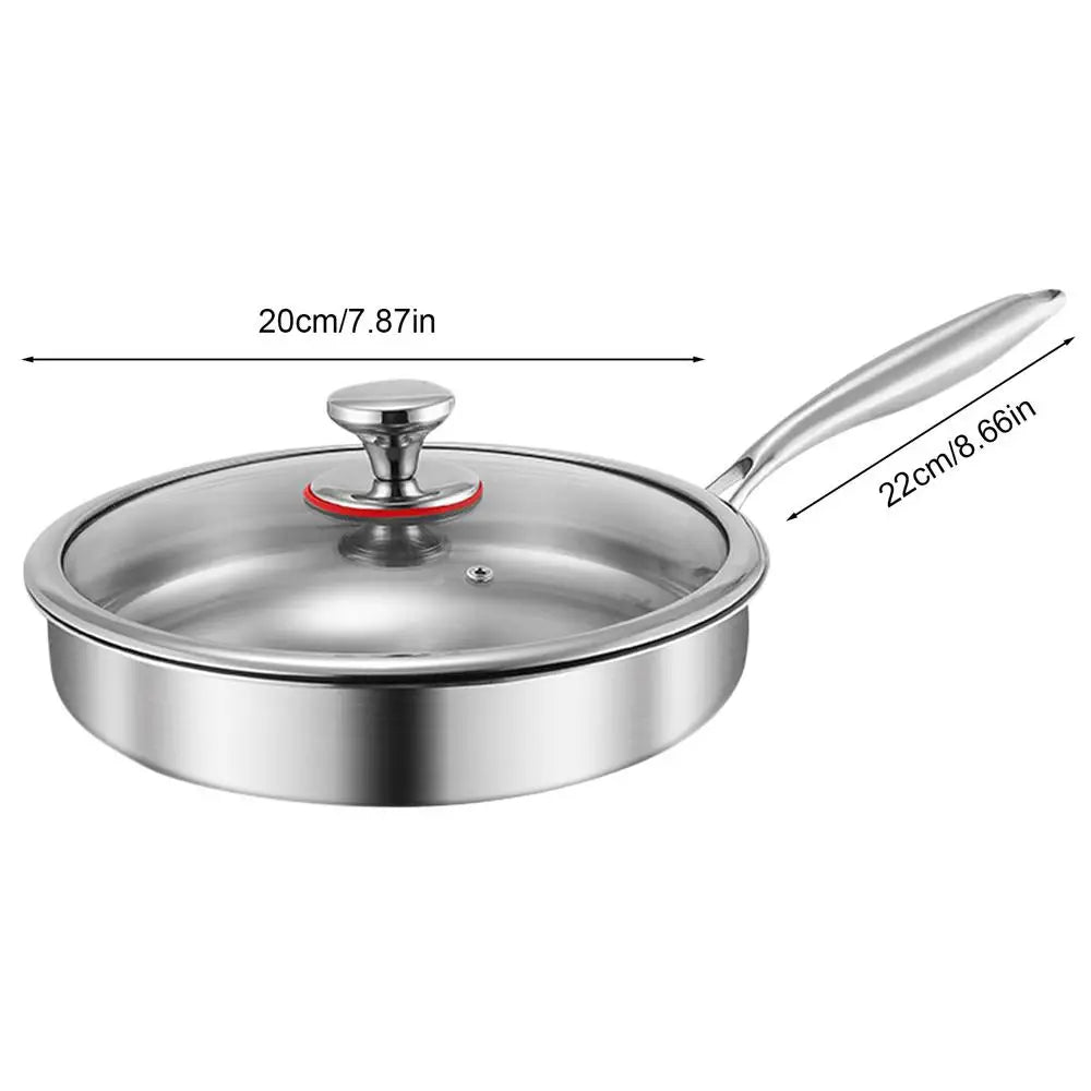 Titanium Frying Pan with Glass Lid - Non-Stick Even-Heating Stainless Steel Skillet for Kitchen Cooking, 26/28/30cm