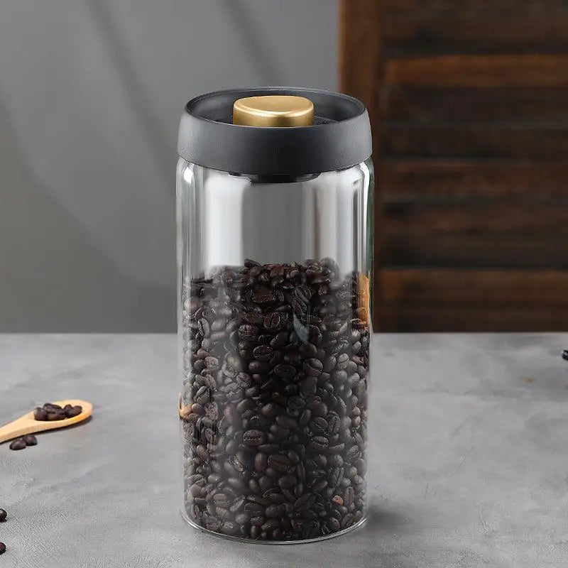 Vacuum Sealed Glass Coffee Bean Jar — Airtight, Moisture-Proof Household Container with Air Extraction for Fresh Coffee