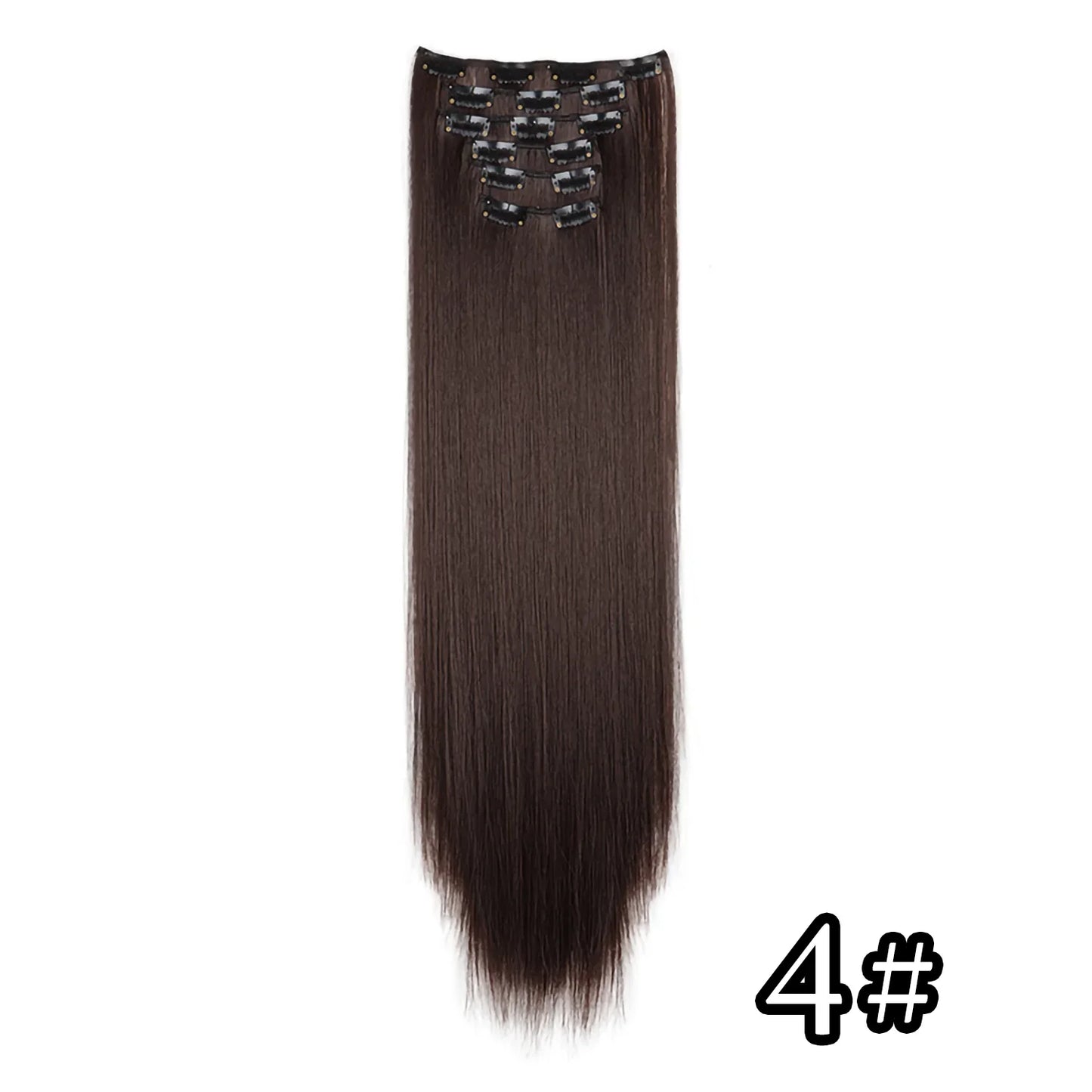 24-Inch 16 Clips-in Hair Extensions – Long Straight Synthetic Blonde & Black Hairpieces, Heat Resistant for Daily Use