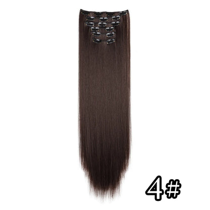 24-Inch 16 Clips-in Hair Extensions – Long Straight Synthetic Blonde & Black Hairpieces, Heat Resistant for Daily Use