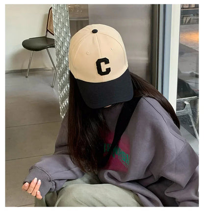 Unisex Baseball Cap – Fashion Letter C Patch, Color Block Design, Summer Sun Visor Hat for Men & Women