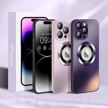 Tempered Glass Matte MagSafe Case — Shockproof Magnetic Wireless Charging Cover for iPhone 14–16 Pro Max