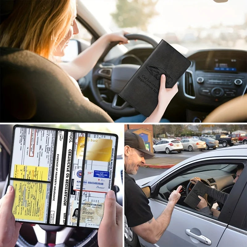 Premium Faux Leather Car Document Holder – Stylish Organizer for Men & Women, Stores Insurance, Registration & Manuals
