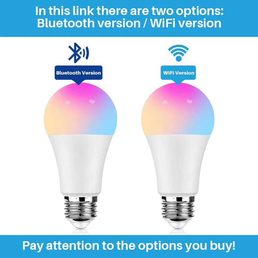 Tuya Smart Bulb E27 WiFi/Bluetooth Dimmable LED Light - RGBCW 100-240V - App Control Compatible with Alexa, Google Home