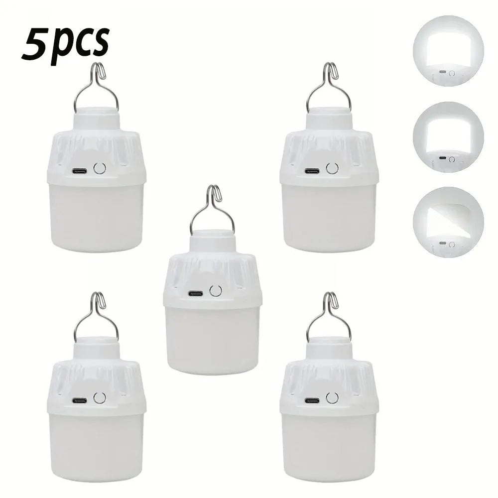 Portable LED Camping Light Bulb USB Rechargeable – 1/2/3/5/10PCS Outdoor Hanging Lamp with 3 Lighting Modes (White/Orange)