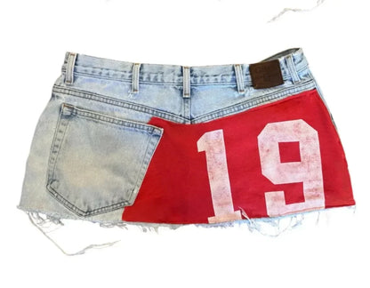Y2K High-Waist Appliqué Denim Mini Skirt — Women's Goth Harajuku Streetwear