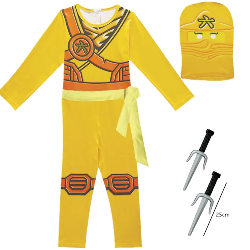 Kids Ninja Cosplay Superhero Jumpsuit – Anime Ninja Costume with Toy Fork, Fancy Party Dress for Carnival & Halloween