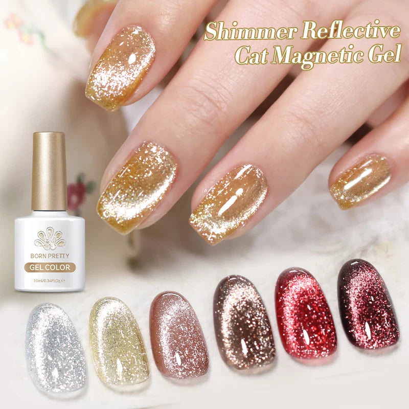 BORN PRETTY Cat Magnetic Gel Nail Polish 117 Colors 10ml Full Coverage Semi-Permanent Soak-Off Nail Varnish for Salon Manicure Glitter Cat Eye Nails